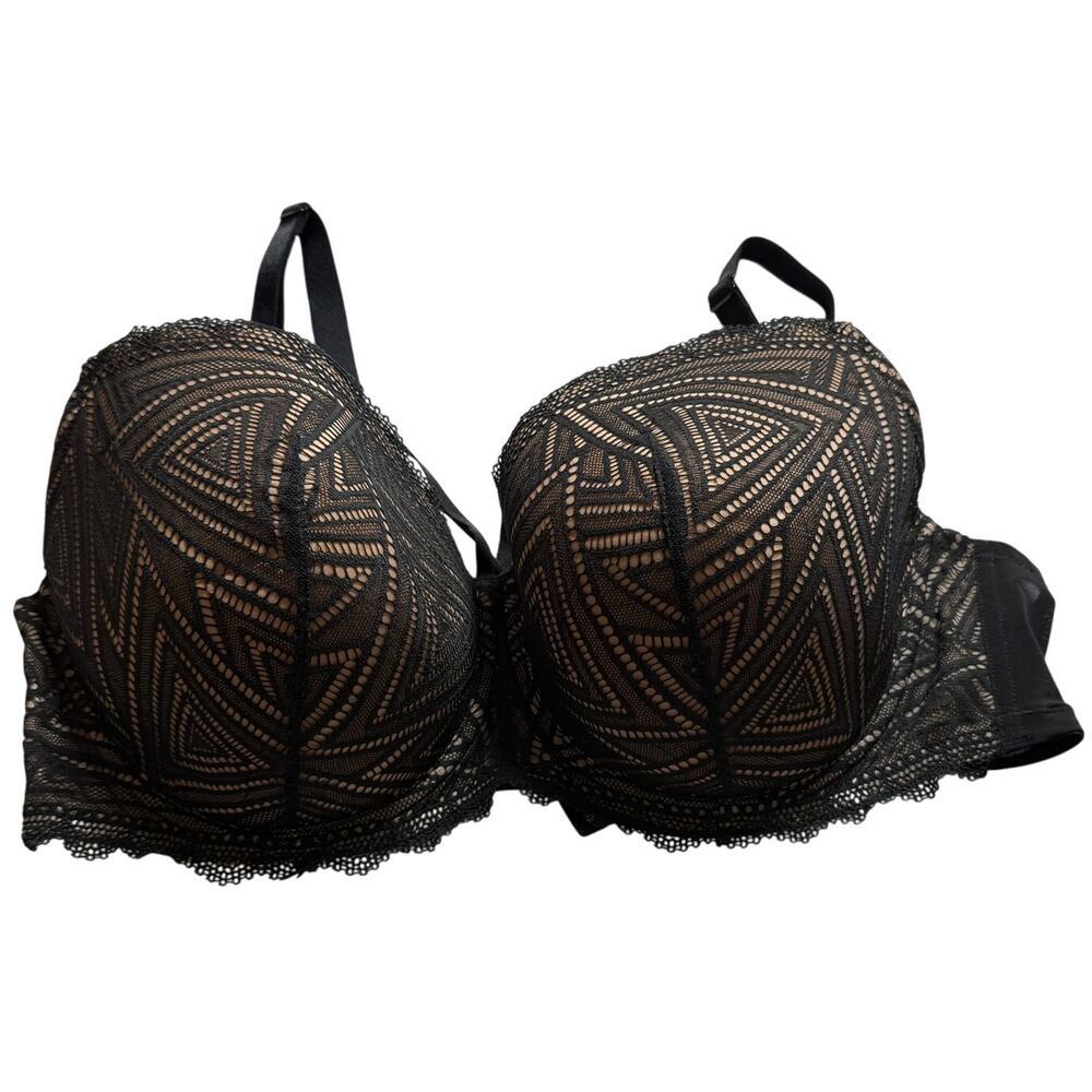 Adore Me Trezza Contour Plus Balconette Bra Women 44D Jet Black Lace Cups Wired